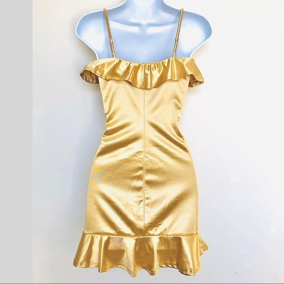 BETTER BE⚡️Light Gold Ruffle Satin Party Dress_S - Picture 4 of 8